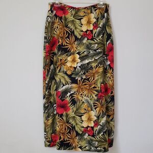 Liz Claiborne Skirt Womens sz 8 All Silk Tropical Print Hibiscus Palms